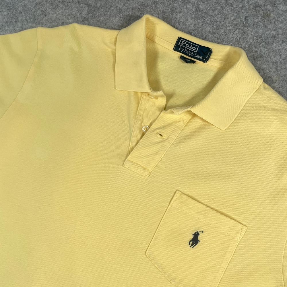 Polo Ralph Lauren Mens Polo Shirt Large Yellow Short Sleeve Pocket Logo Pique